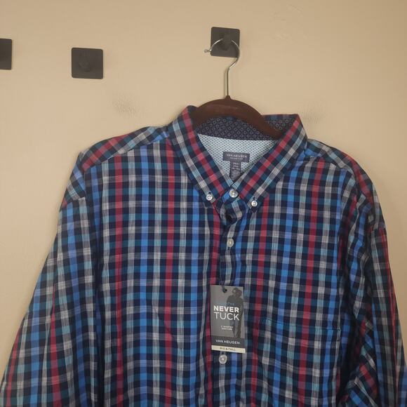 Van Heusen Long Sleeve Button Down Never Tuck Shirt in Plaid Size 2XLT - Picture 4 of 10